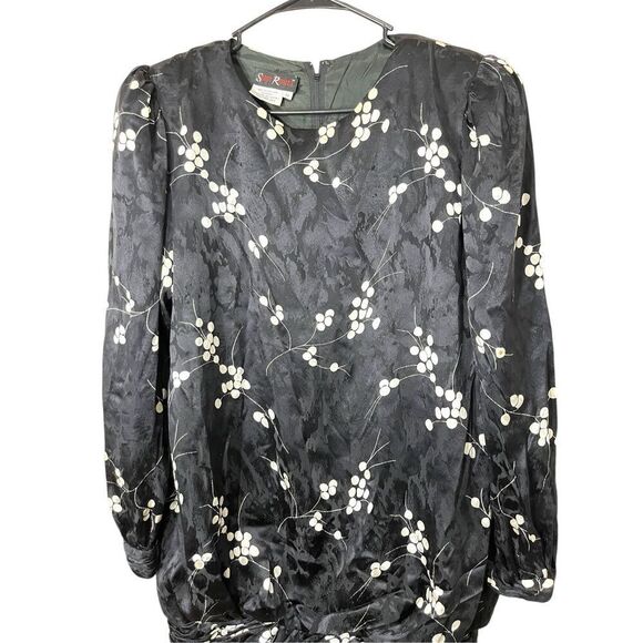 Vintage 1980's Saint Romei Sz 12 100% Silk Dress Black Floral Print - Picture 2 of 9